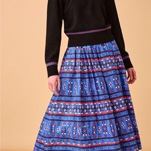 Hunter Bell Tatum skirt blue block print A-Line Skirt NWOT